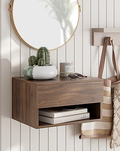 Floating Nightstand, Small Modern Floating Nightstand with Drawer, Floating Shelves for Bedroom, Bathroom (Brown Walnut) - color: Brown Walnut
