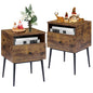 VECELO Modern Nightstands Set of 2,Square End Side Table with Drawer and Storage Space for Bedroom and Living Room - color: Antique Brown（2 Sets）
