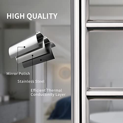 Freestanding Towel Warmer 6 Bars Plug-in Option 3 Working Modes Mirror Polished Stainless Steel 24”W 34”H - color: Mirror Polish