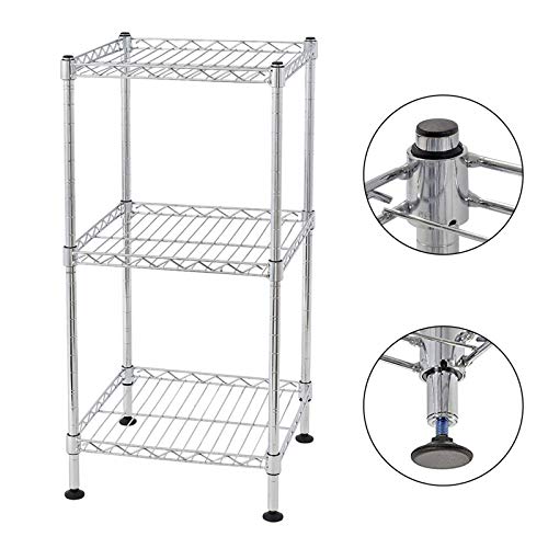 3-Tier Steel Storage Shelving Unit, Chrome | Adjustable, Small Shelf Rack, Leveling Feet, for Kitchen Pantry Garage - color: Chrome, 3 Tier-11.81"