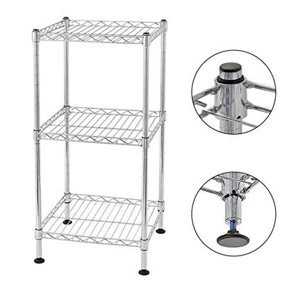 3-Tier Steel Storage Shelving Unit, Chrome | Adjustable, Small Shelf Rack, Leveling Feet, for Kitchen Pantry Garage - color: Chrome, 3 Tier-11.81"