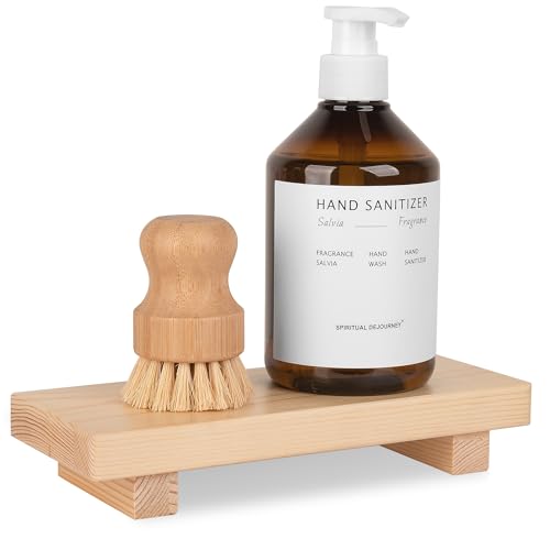 Bathroom Counter Organizer Wood Pedestal Stand Farmhouse Decorative Tray Soap Holder for Kitchen Decor, Small, Burlywood - color: Burlywood, size: 8.7" x 3.6" x 1.6"