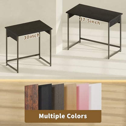 ALISENED Small Computer Desk, Office Desk with Metal Frame, 37.5 Inch Home Office Desk, Water-Resistant, Scratchproof Surface, Table for Small Spaces, Black - color: Black, size: W-37.5in