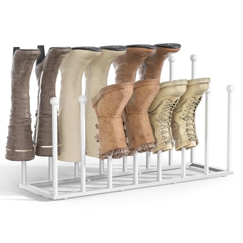 pickpiff Free Standing Shoe Racks - White Metal Boot Rack Organizer Tall Boots for Dorm Room, Closet, Entryway, Bedroom, Patio Outdoor, Hallway, White, Shoe Storage Fit for 8 Pairs - color: White, size: Standard Poles - Large for 8 Pairs