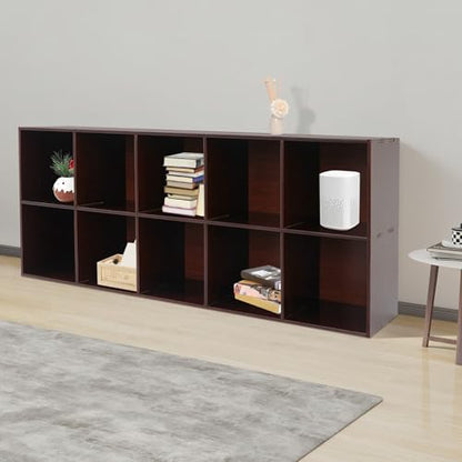 10 Cube Solid Wood Bookcase, 2-Tier Floor Standing Storage Shelf | with Open Cubes, Vertical or Horizontal Bookcase for Bedroom Living Room Office - 59.06"L x 11.81"W x 23.62"H (10-Cube) - size: 10-Cube