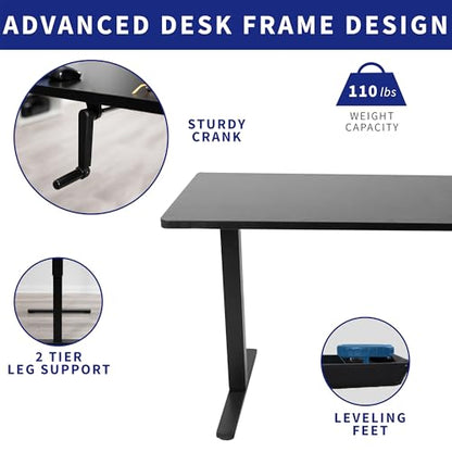 VIVO Manual Height Adjustable 43 x 24 inch Stand Up Desk, Black Solid One-Piece Table Top, Black Frame, Standing Workstation with Foldable Handle, DESK-KIT-MB4B - color: Black Top / Black Frame, size: 43" x 24"