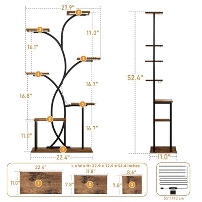 HAVLOTII Indoor Plant Stand with 4 Grow Lights - 7 Tiered Plant Shelf 52" | Metal Corner Plant Shelves for Indoor Growing - Lighted Plant Holders for Patio, Room, Home and Balcony
