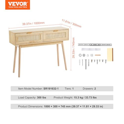 VEVOR Rattan Console Table with 2 Storage Drawers, Rattan Entryway Table with Natural Rattan Sliding Door, Console Sofa Table for Living Room, Study, Entryway Or TV Wall, Natural - size: 2 Drawers