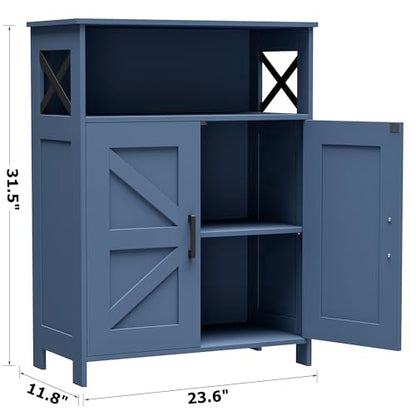 Homhedy Farmhouse Bathroom Storage Cabinet with 2 Doors, Toilet Paper Cabinet with Adjustable Shelf, Small Bathroom Cabinet for Kitchen/Laundry/Living Room, 11.8 x 23.6 x 31.5 Inches, Blue - color: Blue