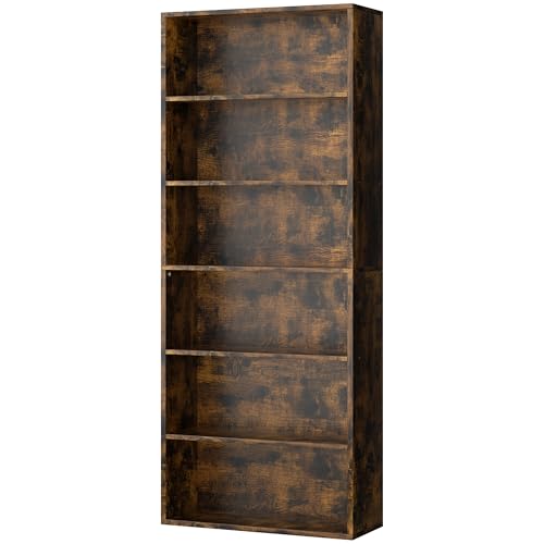 Shintenchi Bookshelf,6-Tier Open Bookcase and Bookshelves,6 Shelf Display Storage Shelves Floor Standing 70.6 inches Tall Bookcase for Home Office, Living Room (Brown) - color: Brown