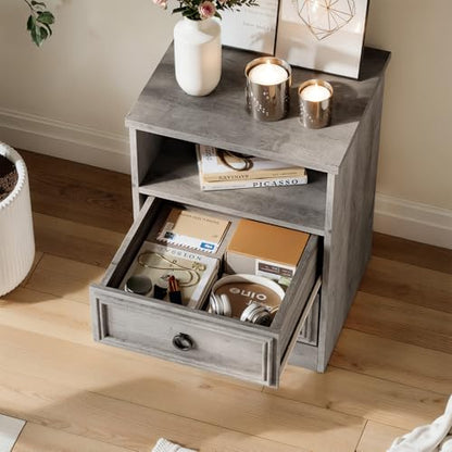 LGHM Set of 2 Nightstand, Large Night Stand with 2 Drawers, 17.7" W Accent Bed Side Table and End Table with Large Open Compartment for Bedroom, Living Room,Gray