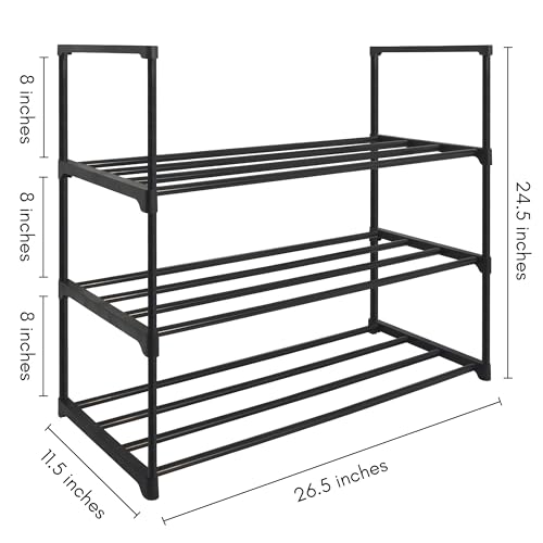 Americanflat Shoe Organizer - 3 Tier Shoe Rack Storage Shelf with Sturdy Steel Frame - Ideal for Closets, Entryways, or Garages - Space-Saving Design and Easy to Assemble - Black - size: 3-Tier