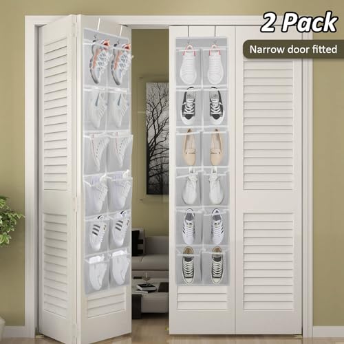 GOMAJI 2PK Over the Door 12 Pocket Hanging Shoe Organizer - color: Gray