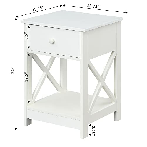 Convenience Concepts Oxford 1-Drawer End Table with Shelf, White