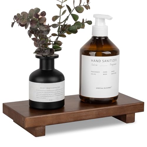 Bathroom Counter Organizer Wood Pedestal Stand Farmhouse Decorative Tray Soap Holder for Kitchen Decor, Large 10" x 4.5" - Walnut - color: Walnut, size: 10" x 4.5" x 1.6"