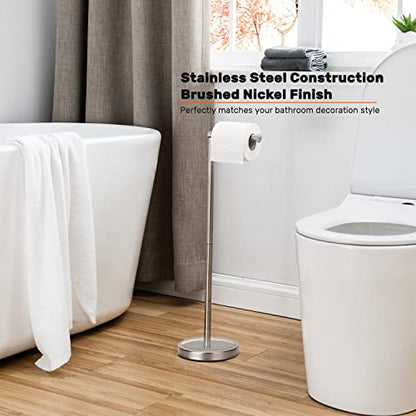 Toilet Paper Holder Stand, Freestanding Toilet Paper Holder Stand with Reserve for 4 More Rolls, SUS304 Stainless Steel Sturdy Base (Brushed Nickel) - color: Brushed Nickel