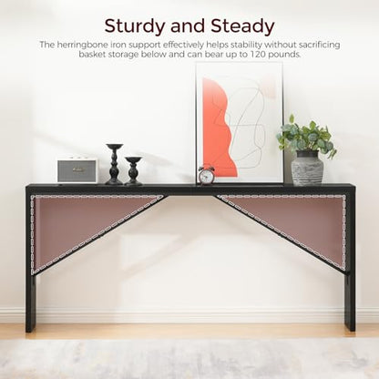 MAHANCRIS Console Table, 78.7" Long Sofa Table Behind Couch, Narrow Entryway Table, Farmhouse Dining Table with Angled Metal Frame, Industrial Console Table for Entryway, Black CTHB20801 - color: Black, size: 78.7''L x 9.1''W x 31.5''H