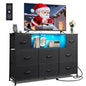 WLIVE Black Dresser TV Stand for 45, 50, 55 inch TV, Entertainment Center with LED Lights & Charging Station, Chest of Drawers with 8 Fabric Drawers and Open Shelves for Living Room, Hallway, Wood Top - color: Black
