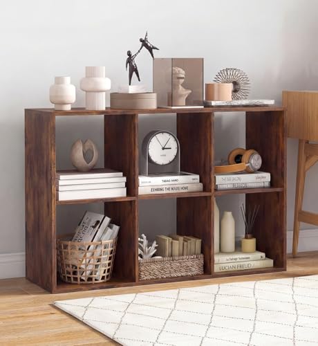 2 Cube Storage Organizer, Small Bookshelf for Small Space, 2 Shelf Bookcase with Open Back, Wooden Display Shelf for Bedroom, Living Room (Rustic Brown, 6-Cube) - color: Rustic Brown, size: 6-Cube