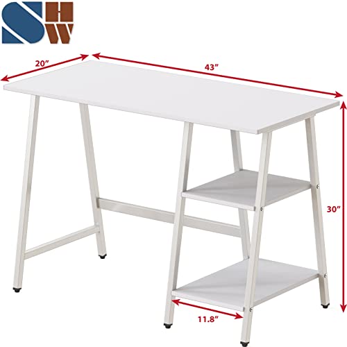 SHW 43-Inch Home Office Trestle Computer Desk with Open Storage Shelves, White - color: White