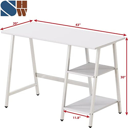 SHW 43-Inch Home Office Trestle Computer Desk with Open Storage Shelves, White - color: White