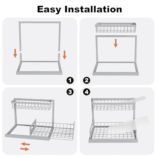 REALINN Under Sink Organizer, Pull Out Cabinet Organizer 2 Tier Slide Out Sink Shelf Cabinet Storage Shelves, Storage for Kitchen Bathroom, Grey, 2 Pack | For Kitchen and Bathroom, Slide Out Under Cabinet Storage, Metal Under Sink Storage with Sliding Dra