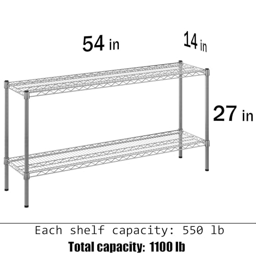 14" Deep x 54" Wide x 27" Height Wire Shelving Kit | 2-Tier | NSF Commercial Storage Rack Unit - size: 14" Deep x 54" Wide