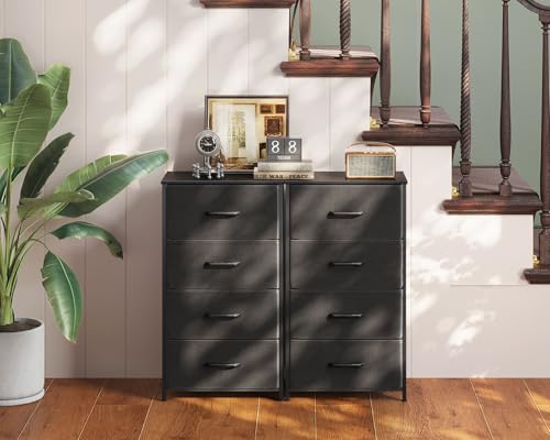 AODK Small Dresser for Bedroom with 4 Storage Drawers, Dark Grey | Dressers Chest of Drawers Fabric Dresser with Sturdy Steel Frame, Dressers for Closet with Wood Top - color: Dark Grey