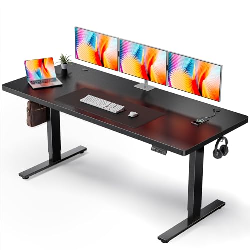 Electric Standing Desk Adjustable - 71x30 Inch Sit Stand Desk with 1 Inch Thick Tabletop, Double Beam Frame, 3 Memory Height Adjustment, Cable Management for Home Office - color: Black Top / Black Frame, size: 71 x 30 Inch