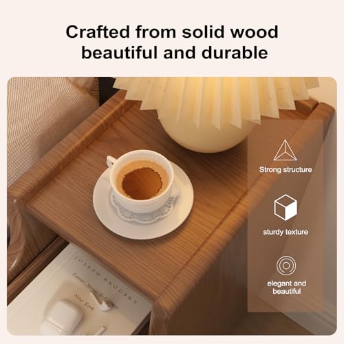 AQIMUELE Small Nightstand with Drawers, Solid Wood Bedside Table, Narrow Walnut Nightstand for Bedroom - color: 1 Pc(walnut), size: 15.74''D*7.87''W*19.68''H