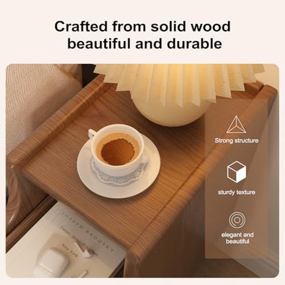 AQIMUELE Small Nightstand with Drawers, Solid Wood Bedside Table, Narrow Walnut Nightstand for Bedroom - color: 1 Pc(walnut), size: 15.74''D*7.87''W*19.68''H