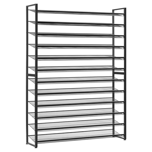 Nunsino Shoe Rack, Long Shoe Organizer,Max Holds 75 Pairs,12 Tier Metal Shoe Storage Shelf,6-Tier Stackable Shoes Organizer for Garage, Entryway,Black - color: Black, size: 12 Tier