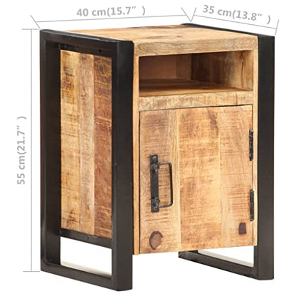 Nightstand Solid Mango Wood Bedside Cabinet with Metal Frame 13.8"x15.7"x21.7" Industrial End Table Storage Shelf for Bedroom, Living Room, Dorm