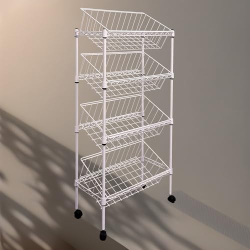 NSF white 4-layer storage rack, kitchen basket rack, vegetable tableware sorting, laundry room dirty clothes storage, detachable storage basket, multifunctional household epoxy resin - size: 4-White DIY basket