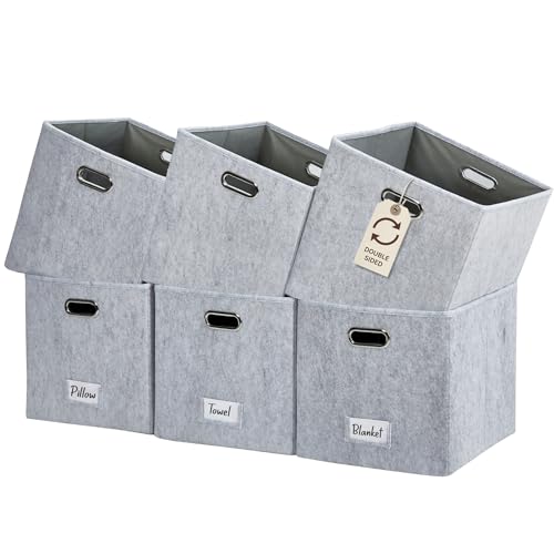 DECOMOMO Felt Storage Bins, 11 inch Cube Storage Bin with Labels | 6 Pack Storage Baskets for Shelves, Kallax (Light Grey) - color: Light Grey, size: Cube 11" / 6pcs