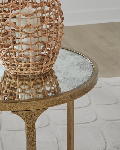 Signature Design by Ashley Korajane Transitional Metal End Table with Tempered Glass Top, Metallic - color: Antique Gold