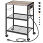 HOOBRO Industrial Printer Stand, 3-Tier Mobile Printer Table, Rolling Cart with Power Outlets and USB Ports, Home Printer Stand with 2 Hooks, for Office, Living Room, Greige and Black BG22UPS01 - color: Greige + Black