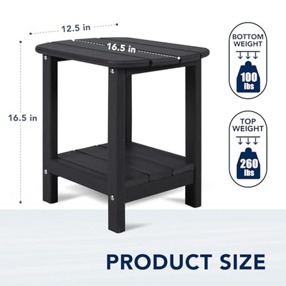 nalone Adirondack Side Table 16.5" Outdoor Side Table HDPE Plastic Double Adirondack End Table Small Table for Patio (Black) - color: Black