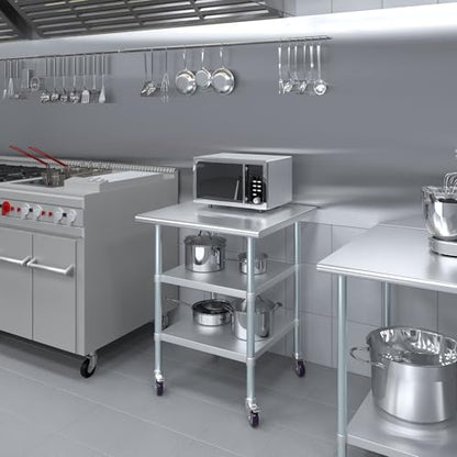 AmGood Stainless Steel Work Table with 2 Shelves and Casters | Metal Utility Table On Wheels (Stainless Steel Work Table with 2 Shelves + Casters, 30" Long x 30" Deep) - size: 30" Long x 30" Deep
