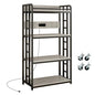 METYERRY Adjustable 4-Tier Heavy Duty Kitchen Baker's Rack with Power Outlet, with Industrial Wheels, Free Standing Microwave Oven Cart Stand for Storage in Living Room, Garage, Greige - color: Greige