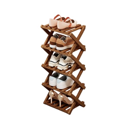 Comeon Bamboo Shoe Rack, Foldable Vertical Shoe Rack for Front Door Entrance Narrow Shoe Organizer Small Shoe Shelf for Entryway Shoe Storage Closet Multi-Tier (Brown Colors,5 Layers) - size: 5 Layers
