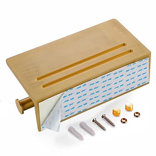 Double Toilet Paper Holder with Shelf, Commercial Toilet Paper Roll Dispenser Wall Mount with Cell Phone Storage Rack, Aluminium Fits Mega Roll Dual Toilet Paper Tissue Holder Brushed Gold - color: Gold-2 Roll