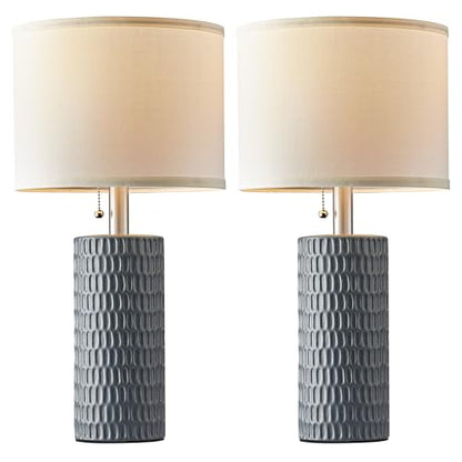 Reaketon Table Lamps for Living Room Set of 2, Ceramic Table Lamps for Bedroom, 20" Modern Lamps for Night Stands, Grey - color: Gray