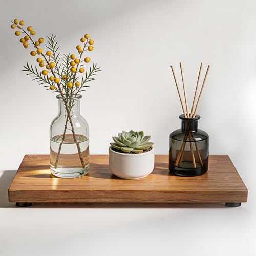 Teak Wood Decorative Small Tray, Bathroom Wood Riser for Decor, Kitchen Counter Wooden Pedestal Stand, Tray for Vanity, Sink & Soap (1, Teak Wood, 12.6" x 6.1" x 1") - size: 12.6" x 6.1" x 1"