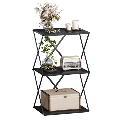 3-Tier End Table Small Side Table Tall Bedside Night Stand with Storage Sofa Side desks for Living Room Bedroom Office Bathroom Small Space Black ET-03BK - color: Black High