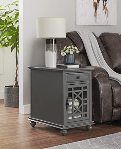 Martin Svensson Home Elegant Chairside End Table with Power — 24″W x 16″D x 25″H, Gray — Transitional Painted Accent Table with Flip-Top USB Charging, Drawer & Cabinet Storage - color: Grey
