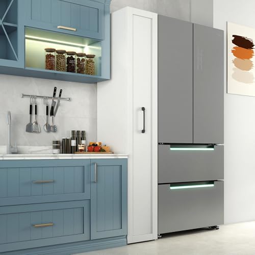 Slim Storage Cart,Rolling Spice Rack Next to Fridge,Narrow Storage Cabinet with Open Self, Wood Unit Storage Rack with Handle Wheels for Narrow Spaces,7 Tier - size: 4