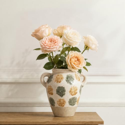 DOWAN Ceramic Flower Vase, Decorative Pampas Vase for Home Decor, Modern Farmhouse Pottery Vase for Living Room Table Kitchen Bedroom Coffee Desk Entryway Mantel Book Shelf (Green Crackle, 6.9 INCH) - color: Green Crackle, size: 6.9 INCH