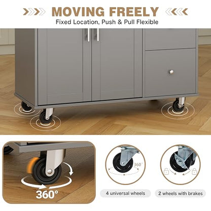 Shintenchi Kitchen Island with Folding Drop Leaf, Rolling Island Table with Storage, Kitchen Cabinet on Wheels with Seating Area for Kitchen, Bar Cart with Cabinet, Gray - color: Grey