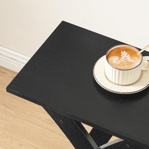 HOOBRO End Table Living Room Set of 2, Narrow Side Table for Small Spaces, Black 3 Tier End Table with Storage Shelf, X-Design Slim Nightstand Bedside Table, Living Room, Bedroom, Black BK356BZP201